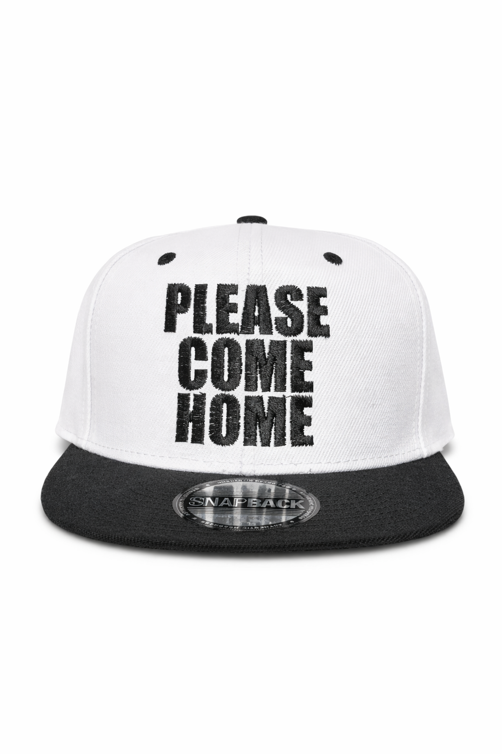 Please Come Home embroidered snapback front view
